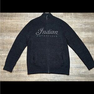 Indian Motorcycle Men's Large Full Zip Gray Knit Jacket Lucky Brand
